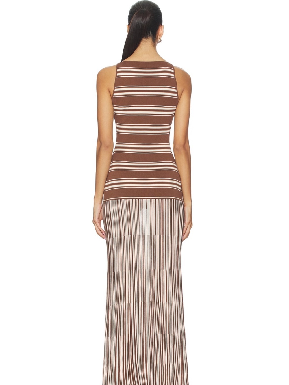 Faithfull the Brand Tore Maxi Dress in Ombre Stripe Macro Brown Carob, Size M - Picture 3 of 6